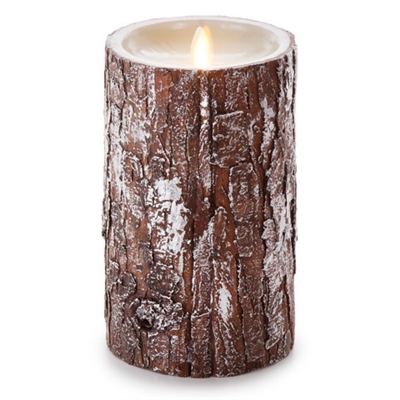 Luminara - Flameless LED Candle - Silver Washed Bark - Indoor - Unscented Ivory Wax - Remote Ready - 4" x 7"