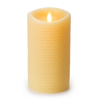 Luminara - Flameless LED Candle - Embossed Yellow Beeswax - Indoor - Unscented Ivory Wax - Remote Ready - 3.5" x 7"
