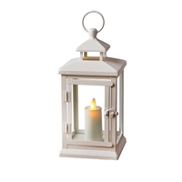 Luminara - Flameless LED Outdoor Candle Lantern - Ivory Metal w/ Glass Panes - 5.1875-Inches Square x 11-Inches Tall - Remote Ready