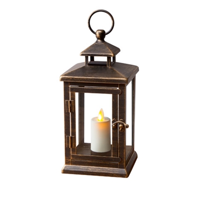Luminara - Flameless LED Outdoor Candle Lantern - Bronze Metal w/ Glass Panes - 5.1875-Inches Square x 11-Inches Tall - Remote Ready
