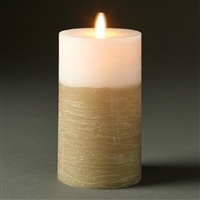 LightLi by Liown - Moving Flame - Flameless LED Candle - Two-Tone Distressed Fawn & White Wax - Bluetooth App Ready - Remote Ready - 3.5" x 7"