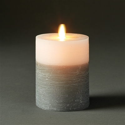LightLi by Liown - Moving Flame - Flameless LED Candle - Two-Tone Distressed Gray & White Wax - Bluetooth App Ready - Remote Ready - 3.5" x 5"