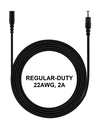 10-ft Power Extension Cable - REGULAR-DUTY - 22AWG - 2A - 5.5mm x 2.1mm Barrel Connectors - Works with Battery Eliminator Kits