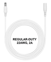 10-ft Power Extension Cable (White) - REGULAR-DUTY - 22AWG - 2A - 5.5mm x 2.1mm Barrel Connectors - Works with Battery Eliminator Kits