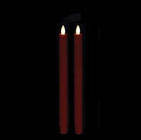 Liown Moving Flame - Flameless LED Taper Candles (Pair) - Indoor - Unscented Red Wax - 7/8" x 10" - Remote Ready