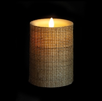 Liown - Moving Flame - Flameless LED Candle - Indoor - Wax - Burlap - Remote Ready - 3.5" x 5"