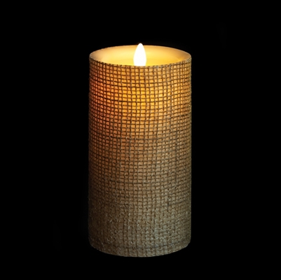 Liown - Moving Flame - Flameless LED Candle - Indoor - Wax - Burlap - Remote Ready - 3.5" x 7"