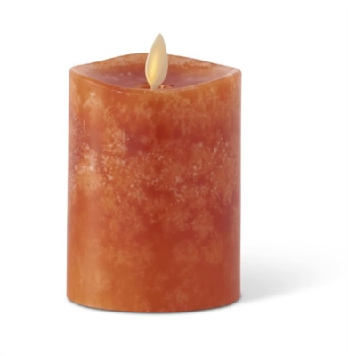 Luminara - Real Flame Effect Pillar Candle - 3-Inches x 4.5-Inches - Unscented Orange Wax - Indoor - Remote Ready