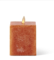 Luminara - Real Flame Effect Pillar Candle - 3-Inches Square x 4.5-Inches - Unscented Orange Wax - Indoor - Remote Ready