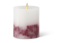 Luminara - Embedded Bright Red Berries - Real Flame Effect Pillar Candle - 3.5-Inches x 4.5-Inches - Unscented White Wax - Indoor - Remote Ready