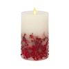 Luminara - Embedded Bright Red Berries - Real Flame Effect Pillar Candle - 3.5-Inches x 6.5-Inches - Unscented White Wax - Indoor - Remote Ready