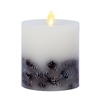 Luminara - Embedded Pinecones - Real Flame Effect Pillar Candle - 3.5-Inches x 4.5-Inches - Unscented White Wax - Indoor - Remote Ready