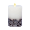 Luminara - Embedded Pinecones - Real Flame Effect Pillar Candle - 3.5-Inches x 5.5-Inches - Unscented White Wax - Indoor - Remote Ready