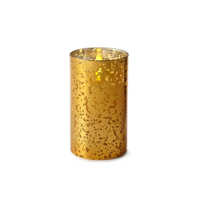 Liown - Gold Mercury Glass Moving Flame - Flameless LED Candle - Indoor - Unscented Wax - Remote Ready - 3.5" x 6"