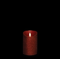 Liown - Moving Flame - Flameless LED Candle - Indoor - Red Glitter Coating - Unscented Wax - Remote Ready - 3.5" x 5"