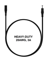 1.6-ft Power Extension Cable - HEAVY-DUTY - 20AWG - 3A - 5.5mm x 2.1mm Barrel Connectors - Works with Battery Eliminator Kits