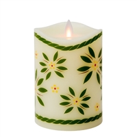 Temp-tations by Tara - Flameless LED Candle - Indoor - Ivory Wax - Old World Green Pattern - 3.25" x 5" - Remote Ready