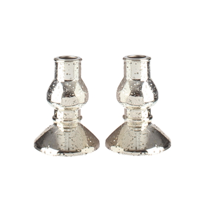 Pair of Antiqued Glass Taper Candle Holders - Champagne Color - 3" x 4.5"