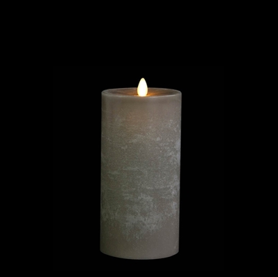 Liown - Moving Flame - Flameless LED Candle - Indoor -  Chalky Finish - Light Grey Unscented Wax - Flat Top - Remote Ready - 3.5" x 7"