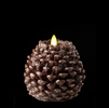 Liown - Moving Flame - Flameless LED Candle - Indoor -  Pine Cone Shaped - Brown Unscented Wax w/ Glitter - Flat Top - Remote Ready - 4.5" x 4.5"