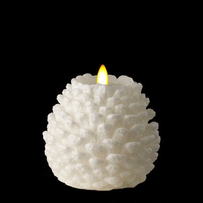 Liown - Moving Flame - Flameless LED Candle - Indoor -  Pine Cone Shaped - White Unscented Wax w/ Glitter - Flat Top - Remote Ready - 4.5" x 4.5"