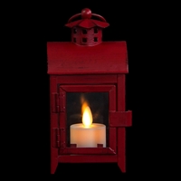 Liown - Flameless LED Tealight Candle Lantern - Red Rustic Metal - 3" Square x 6" Tall