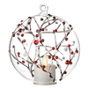 Liown - Berry Branch Ornament With Non-Moving Flame LED Tealight - 5-Inch Diameter Glass Globe - Remote Ready