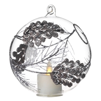 Liown - Pinecone Ornament With Non-Moving Flame LED Tealight - 5-Inch Diameter Glass Globe - Remote Ready