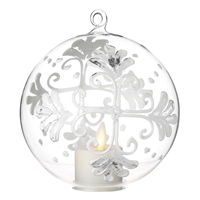 Liown - Snowflake Ornament With Non-Moving Flame LED Tealight - 5-Inch Diameter Glass Globe - Remote Ready