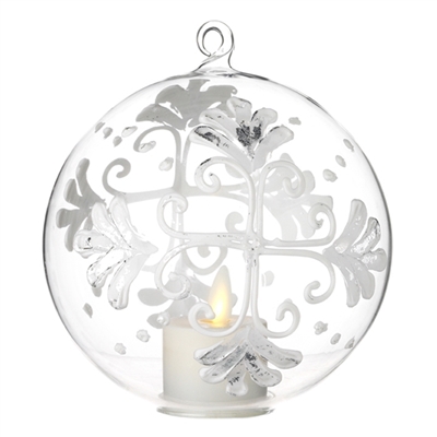 Liown - Snowflake Ornament With Non-Moving Flame LED Tealight - 5-Inch Diameter Glass Globe - Remote Ready