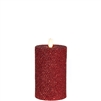 Liown - Moving Flame - Flameless LED Candle - Indoor - Honeycomb Wax - Red Glitter Coating - Unscented - Remote Ready - 3.25" x 6"