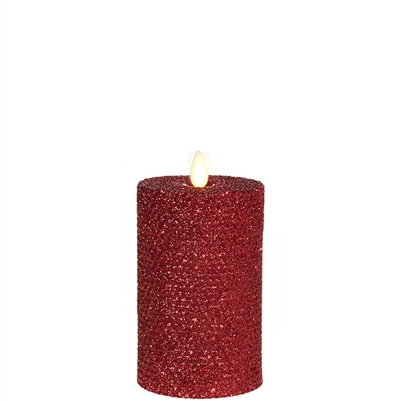Liown - Moving Flame - Flameless LED Candle - Indoor - Honeycomb Wax - Red Glitter Coating - Unscented - Remote Ready - 3.25" x 6"