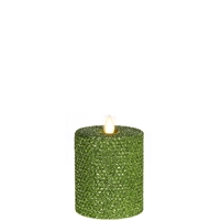 Liown - Moving Flame - Flameless LED Candle - Indoor - Honeycomb Wax - Green Glitter Coating - Unscented - Remote Ready - 3.25" x 4.5"