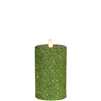 Liown - Moving Flame - Flameless LED Candle - Indoor - Honeycomb Wax - Green Glitter Coating - Unscented - Remote Ready - 3.25" x 6"