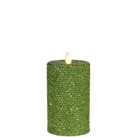 Liown - Moving Flame - Flameless LED Candle - Indoor - Honeycomb Wax - Green Glitter Coating - Unscented - Remote Ready - 3.25" x 6"