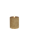 Liown - Moving Flame - Flameless LED Candle - Indoor - Honeycomb Wax - Gold Glitter Coating - Unscented - Remote Ready - 3.25" x 4.5"