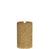 Liown - Moving Flame - Flameless LED Candle - Indoor - Honeycomb Wax - Gold Glitter Coating - Unscented - Remote Ready - 3.25" x 6"