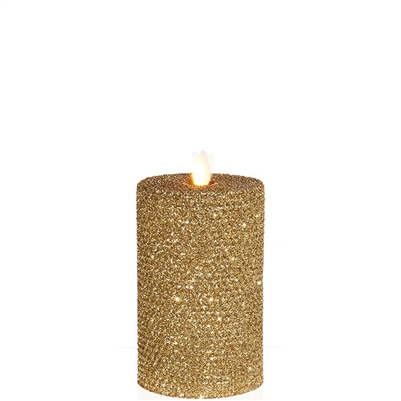 Liown - Moving Flame - Flameless LED Candle - Indoor - Honeycomb Wax - Gold Glitter Coating - Unscented - Remote Ready - 3.25" x 6"