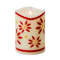 Temp-tations by Tara - Flameless LED Candle - Indoor - Ivory Wax - Old World Red Pattern - 3.25" x 5" - Remote Ready