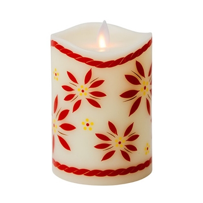 Temp-tations by Tara - Flameless LED Candle - Indoor - Ivory Wax - Old World Red Pattern - 3.25" x 5" - Remote Ready