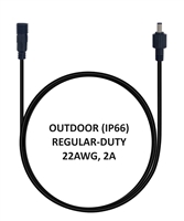 3.3-ft Power Extension Cable - OUTDOOR RATED (IP66) - REGULAR-DUTY - 22AWG - 2A - M12-1.75 Screw Threads - 5.5mm x 2.1mm Barrel Connectors - Works with Outdoor Battery Eliminator Kits
