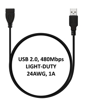 3.3-ft USB Power Extension Cable - LIGHT-DUTY - 24AWG - 1A - USB Type-A Connectors