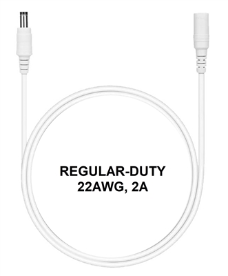 3.3-ft Power Extension Cable (White) - REGULAR-DUTY - 22AWG - 2A -5.5mm x 2.1mm Barrel Connectors - Works with Battery Eliminator Kits