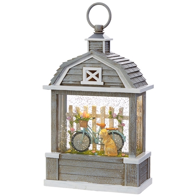 RAZ Imports - 11" Bicycle With Dog Lighted Water Barn - Lighted Water Lantern
