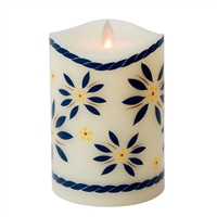 Temp-tations by Tara - Flameless LED Candle - Indoor - Ivory Wax - Old World Blue Pattern - 3.25" x 5" - Remote Ready