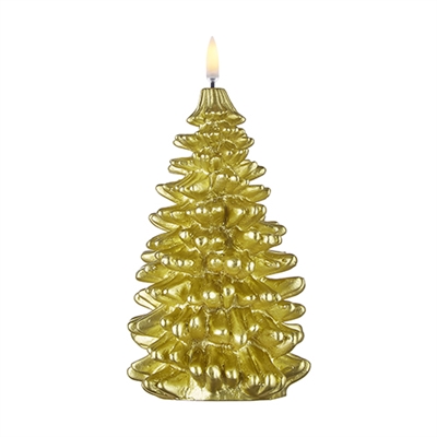 Uyuni - Flameless LED Candles - Christmas Tree Shape - 4.25-Inch x 8-Inch - Metallic Gold Wax - Remote Ready