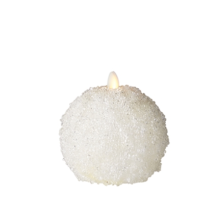 Liown - Moving Flame - Flameless LED Candle - Indoor - Snowball Shaped - White Unscented Iced Wax - Remote Ready - 4" x 4.5"