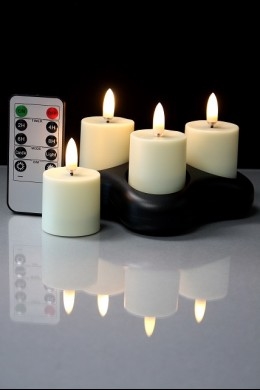 Radiance - Set of 4 Rechargeable Tealight Votives - Realistic LED Flame Effect - Indoor - Unscented - Remote Ready