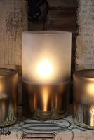 Radiance - Metallic Frosted Glass Pillar Candle - Poured Wax - Realistic LED Flame Effect - Indoor - Unscented Wax - Remote Ready - 3.5" x 5"