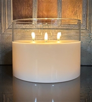 Radiance - Ember Tri-Wick Clear Glass Pillar Candle - Simply Ivory - Indoor - Poured Unscented Wax - Remote Ready - 8" x 6"